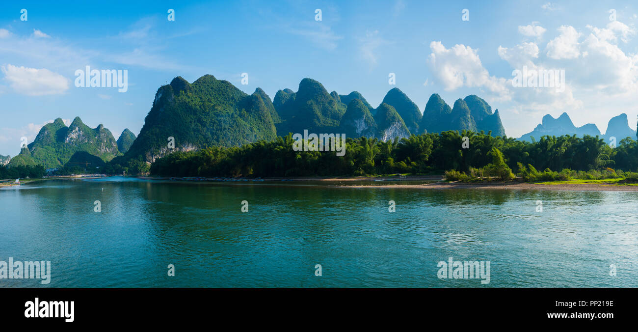 Panorama landscape view at Guilin, Li river and Karst Mounatin Stock Photo