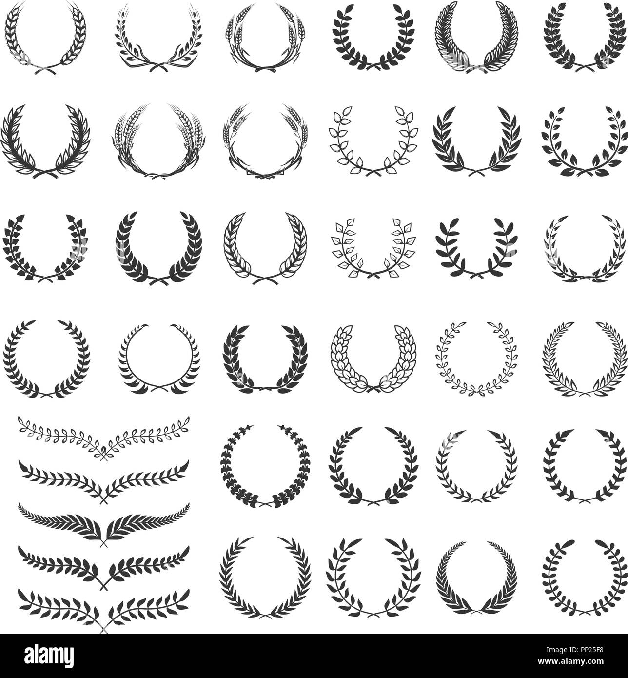 Set of laurel wreath icons. Design element for logo, label, emblem, sign. Vector illustration Stock Vector
