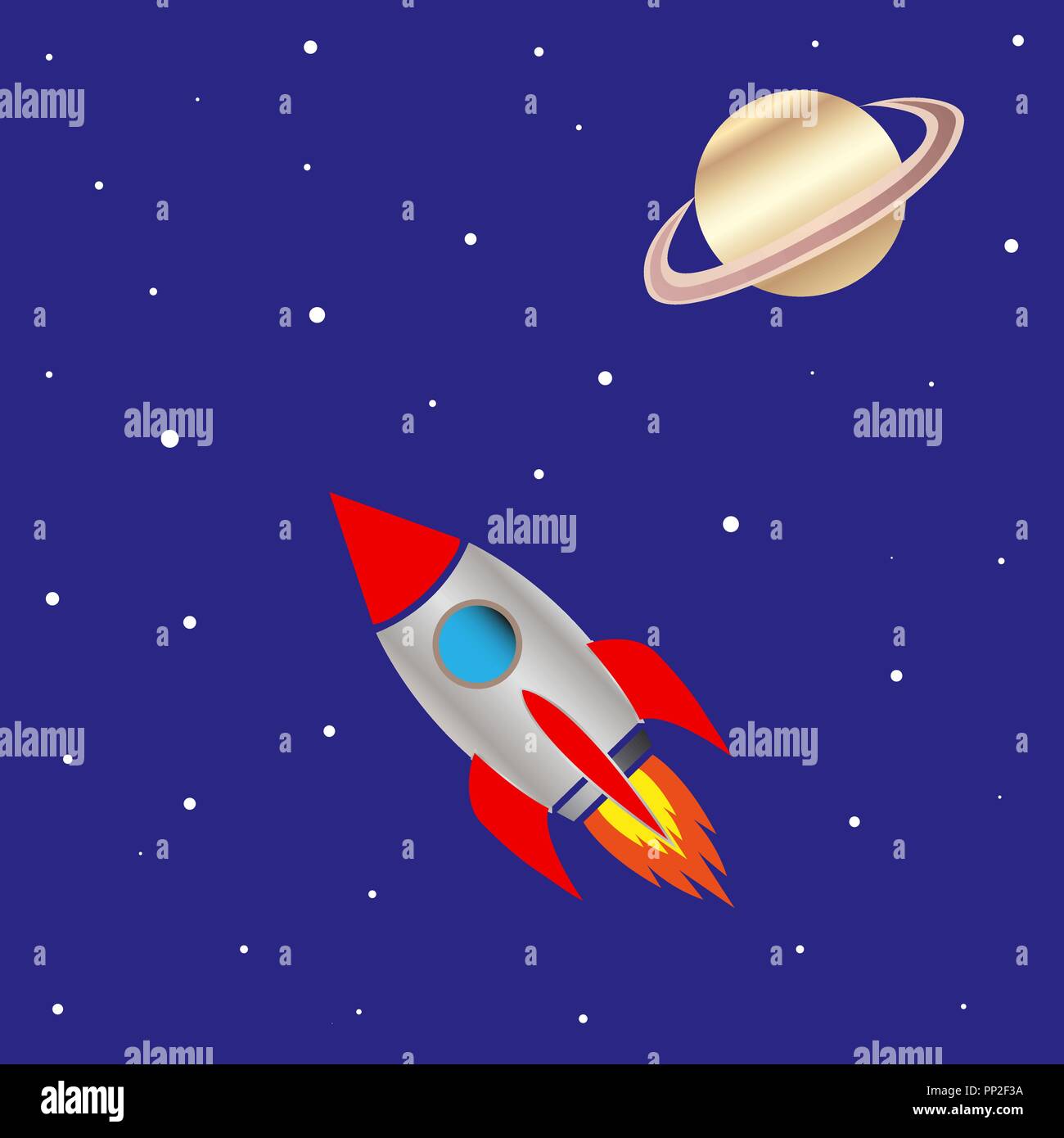 space ship and planet saturn Stock Vector