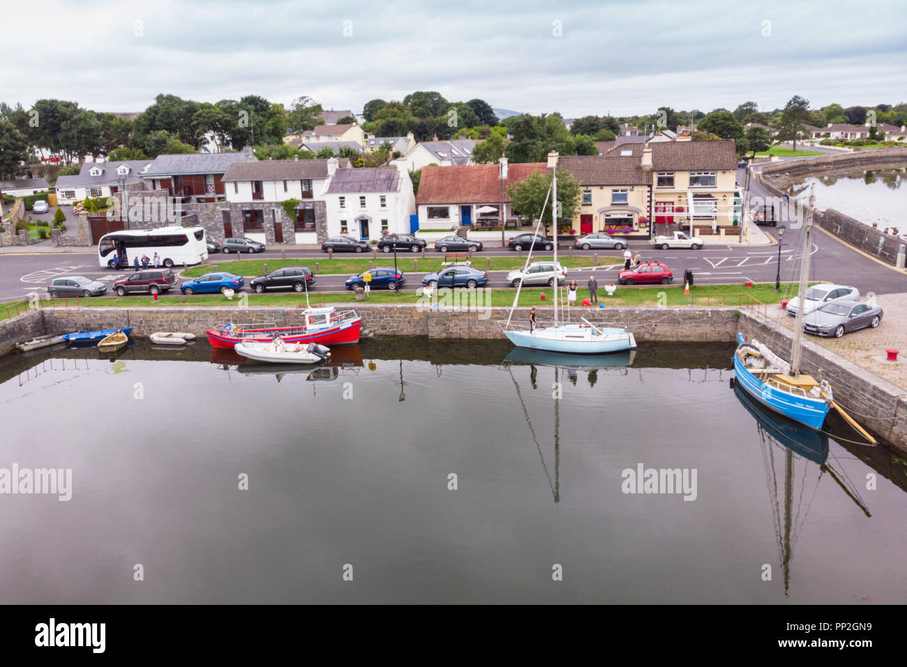 An aerial view of the harbour at Kinvara, situated on the southeastern
