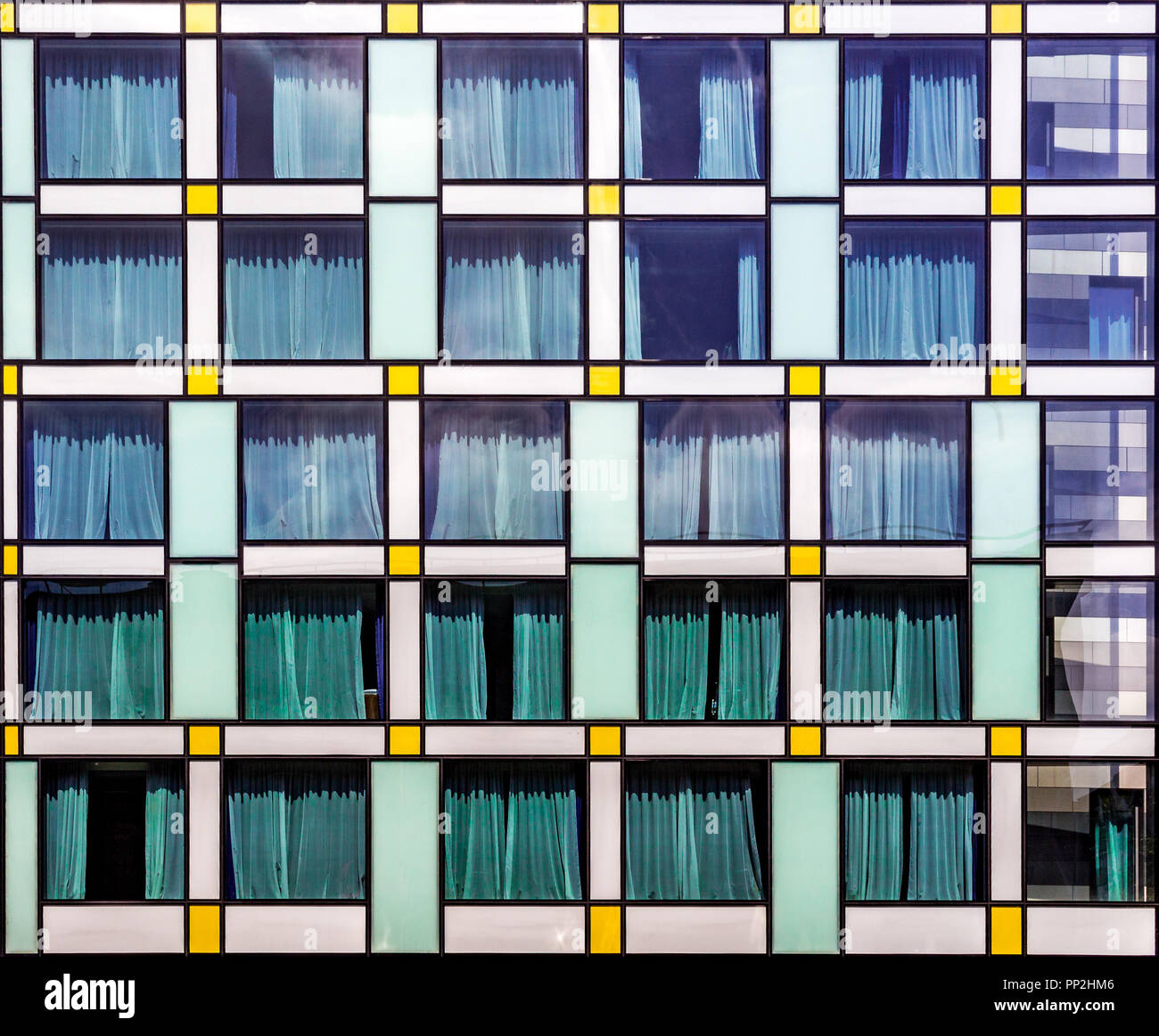 Hotel windows in Mondrian pattern, Manchester, UK Stock Photo