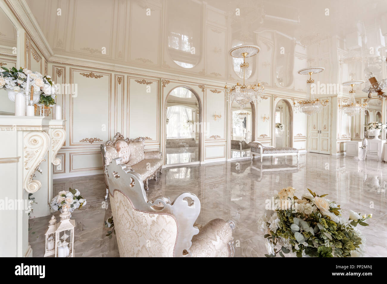 Morning In Luxurious Light Interior In Mansion Bright And