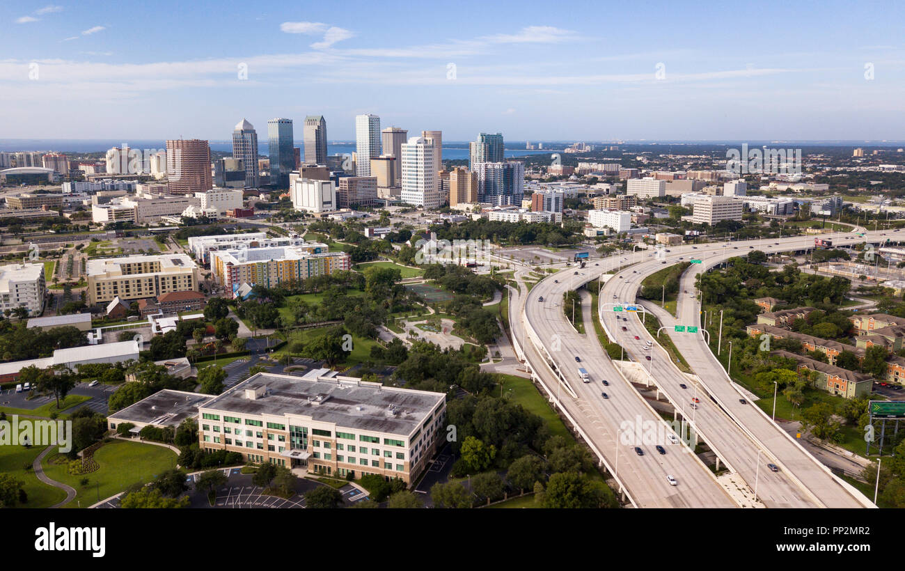 The bay is a good background for the downtown urban city center skyline of Tampa Florida Stock Photo