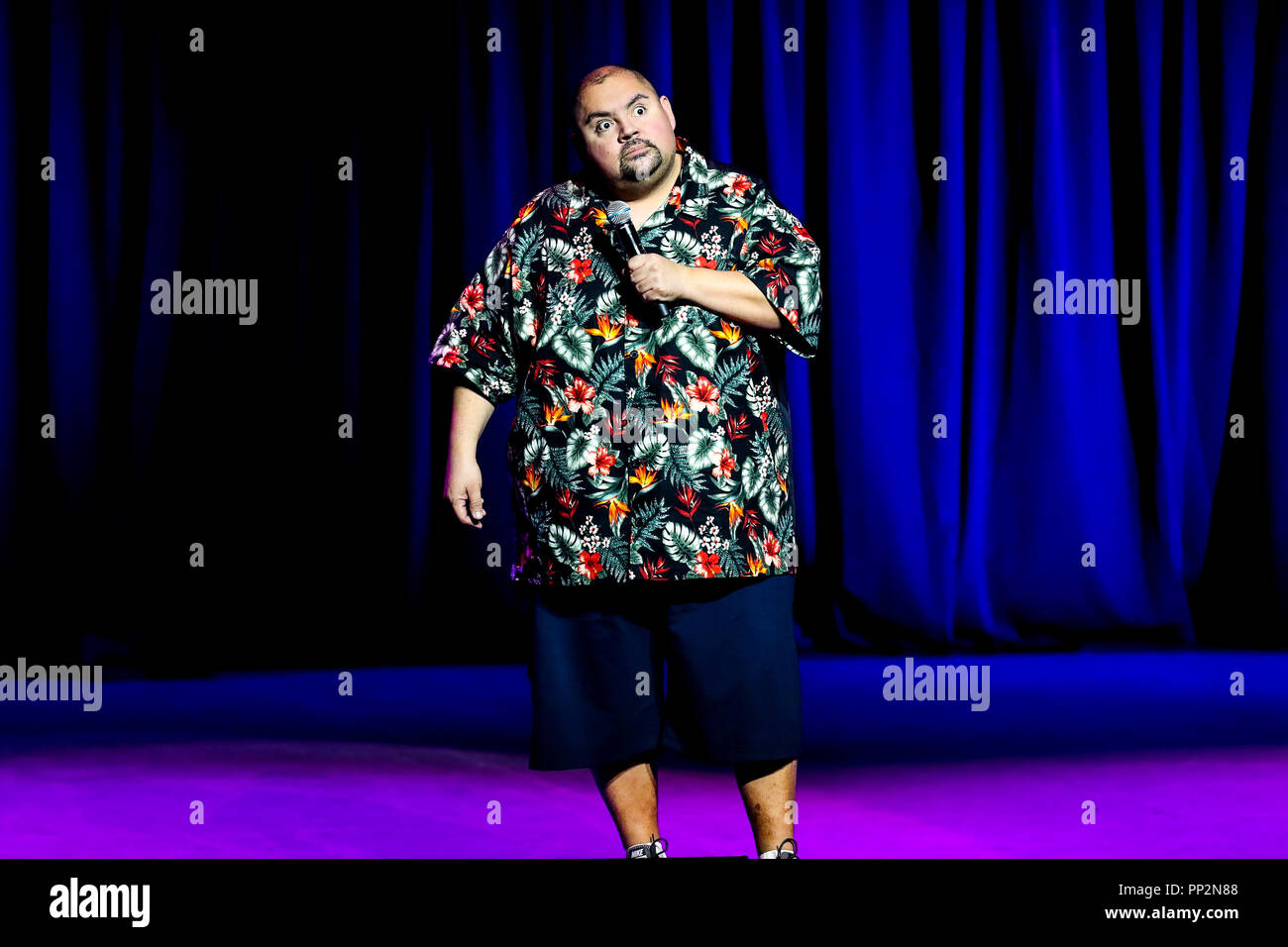 Comedian GABRIEL IGLESIAS performs in Durham, North Carolina as part of his 2018 Tour.   Gabriel Jesus Iglesias, known comically as Fluffy, is an American comedian, actor, writer, producer and voice actor. He is known for his shows I'm Not Fat I'm Fluffy and Hot & Fluffy. Stock Photo