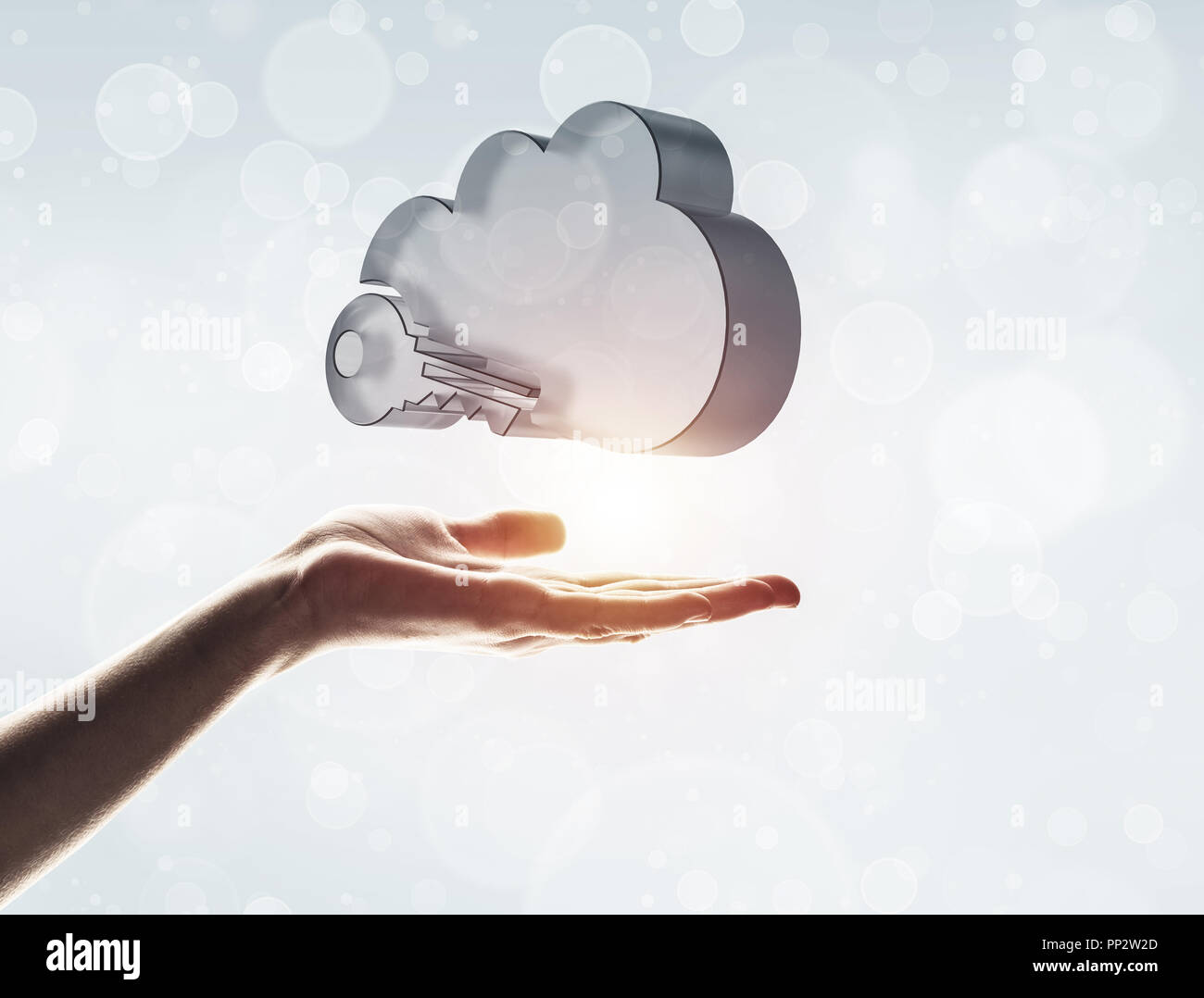 Cloud computing concept with glass symbol shown in hand Stock Photo