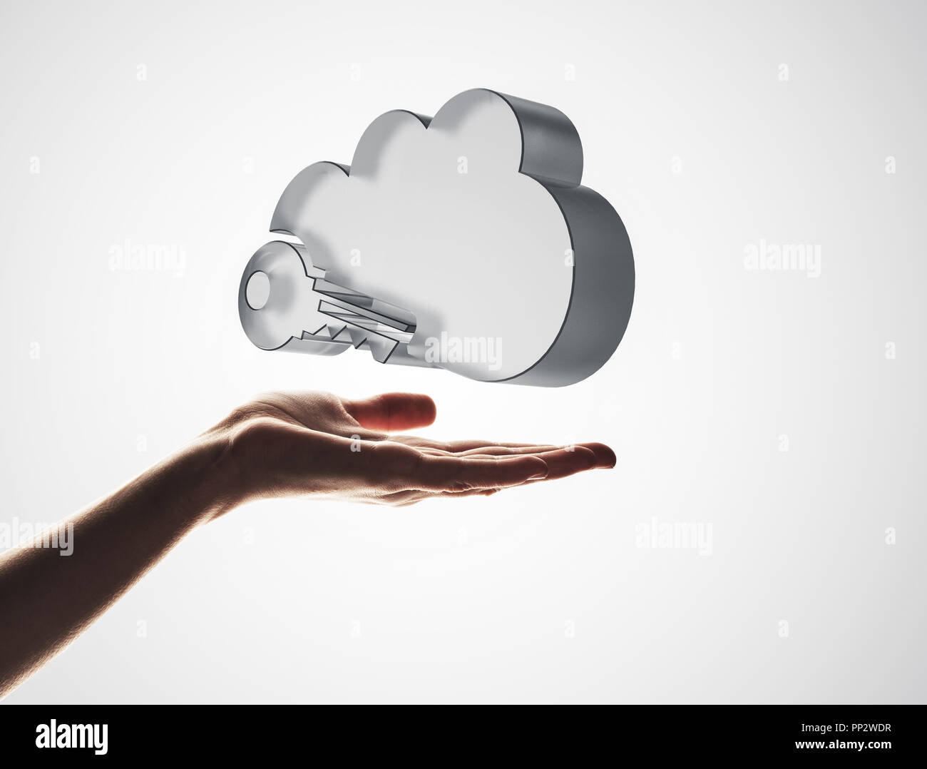 Cloud computing concept with glass symbol shown in hand Stock Photo