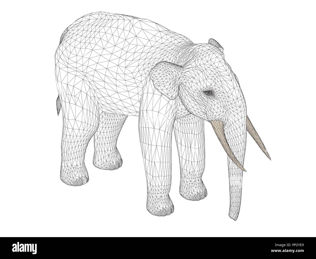 Vector illustration of polygonal elephant. Isolated. Stock Vector