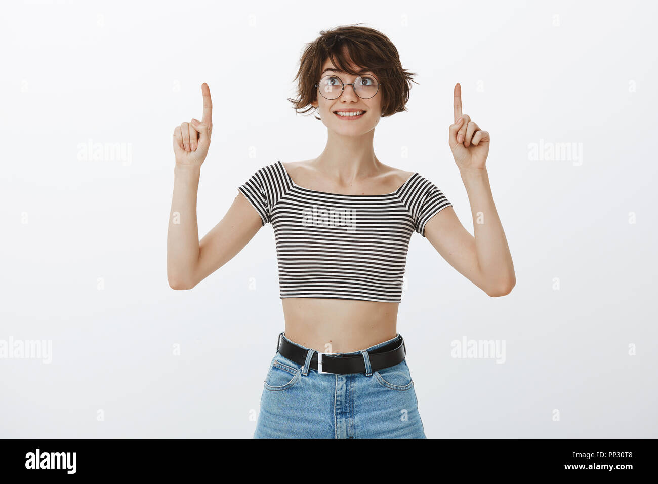 Girl Likes To Gaze On Stars Dreamy Attractive Woman With Short