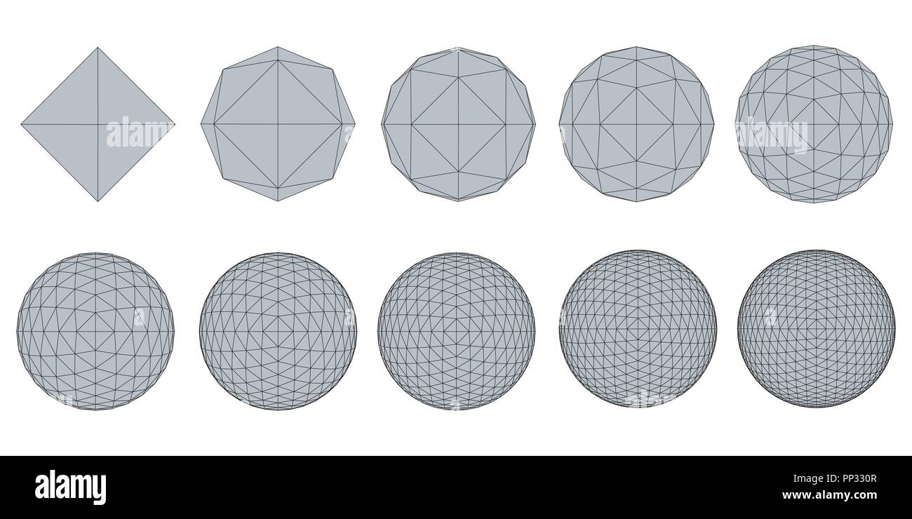Vector illustration set with spheres. The transformation from simple to ...