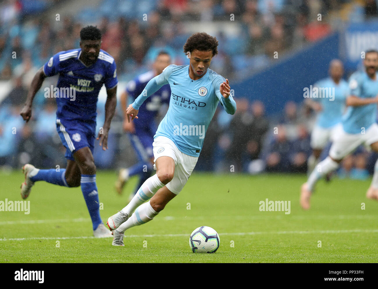 Manchester Citys Leroy Sane during the Premier League match at The Cardiff City Stadium. PRESS ASSOCIATION Photo. Picture date Saturday September 22, 2018