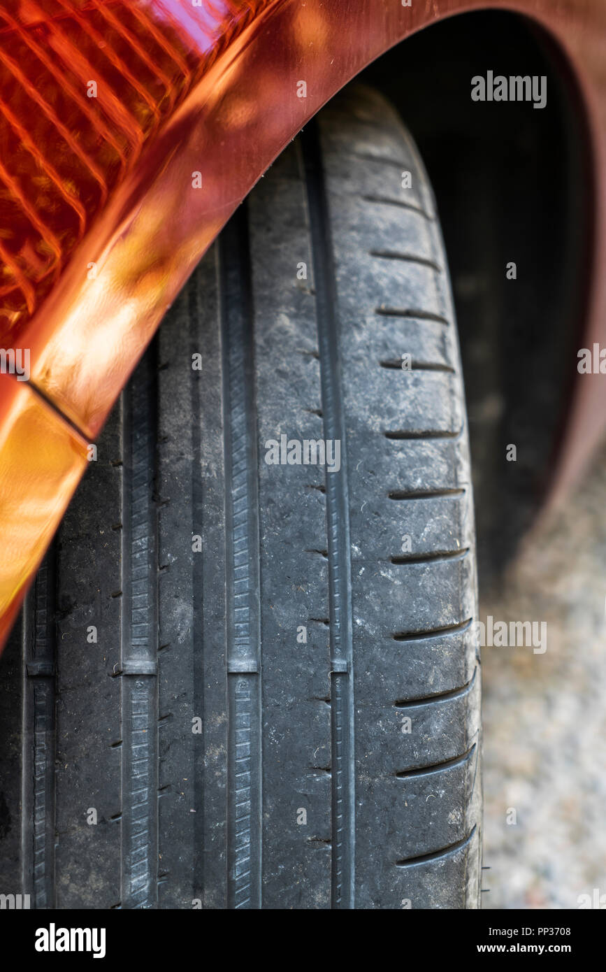 the tire tread of a car Stock Photo