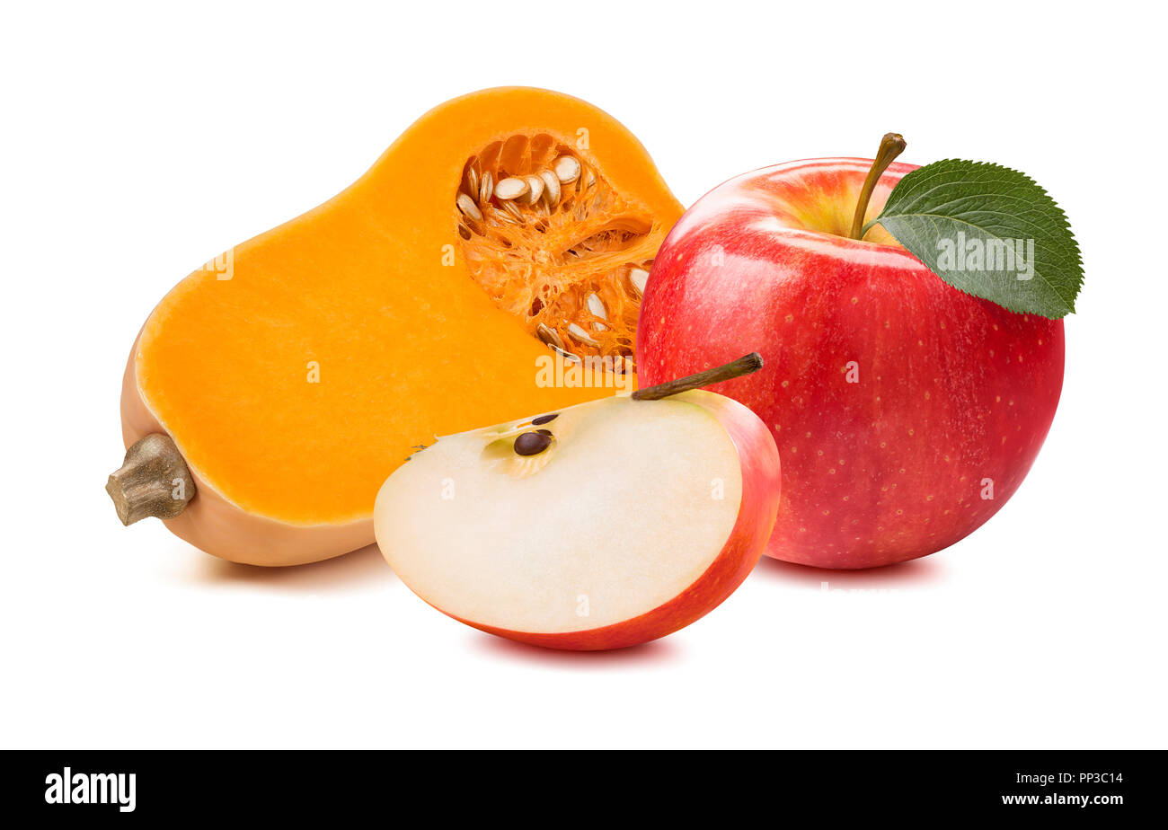 Butternut pumpkin apple 1 isolated on white background as package design element Stock Photo