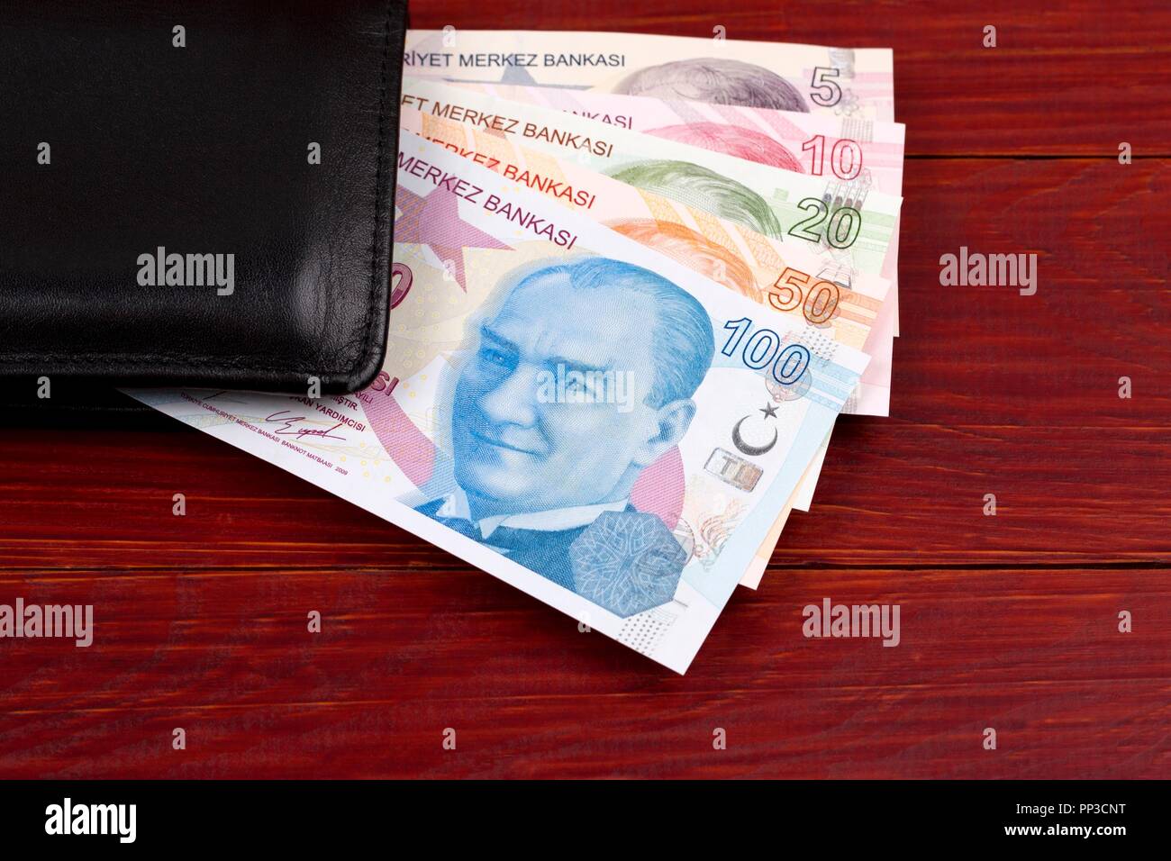 Turkish Lira in the black wallet Stock Photo Alamy