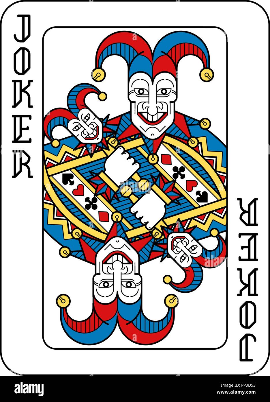Playing Card Joker Yellow Red Blue Black Stock Vector