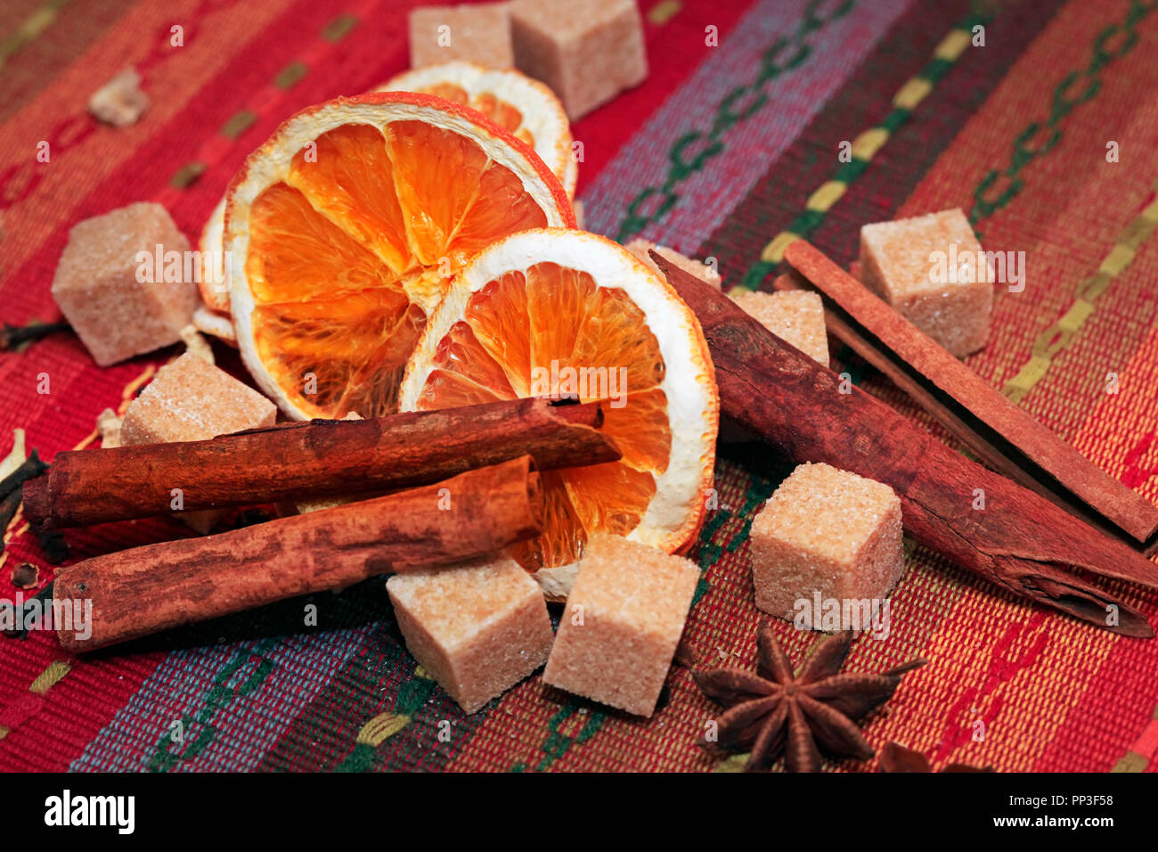 Ingredients for hot mulled wine alcoholic beverages - mulled wine Stock Photo