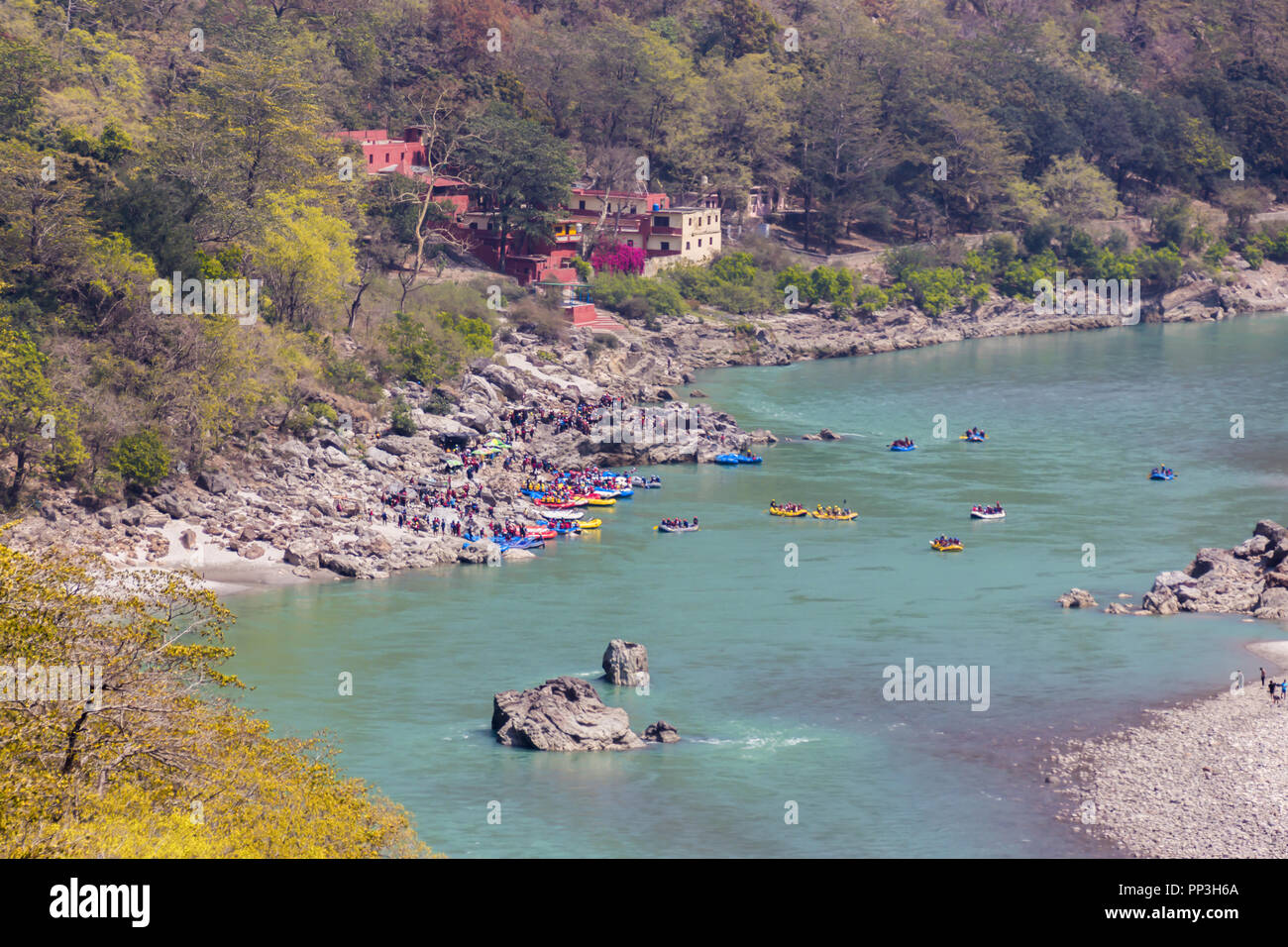 Rafting at Ganga river during summers in Rishikesh Stock Photo
