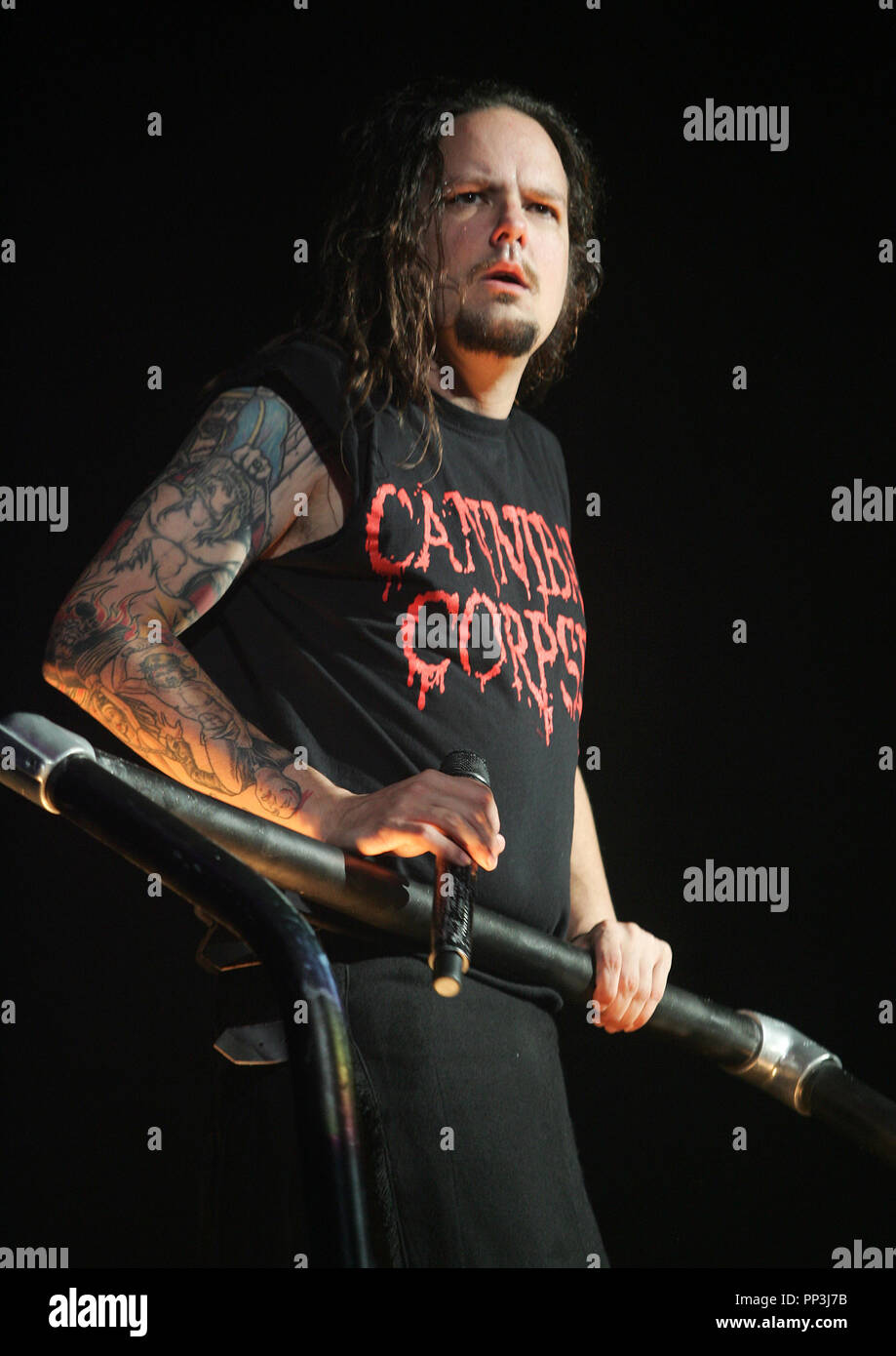 Jonathan Davis with Korn performs in concert at the Sound Advice Amphitheatre in West Palm Beach, Florida on August 14, 2007. Stock Photo