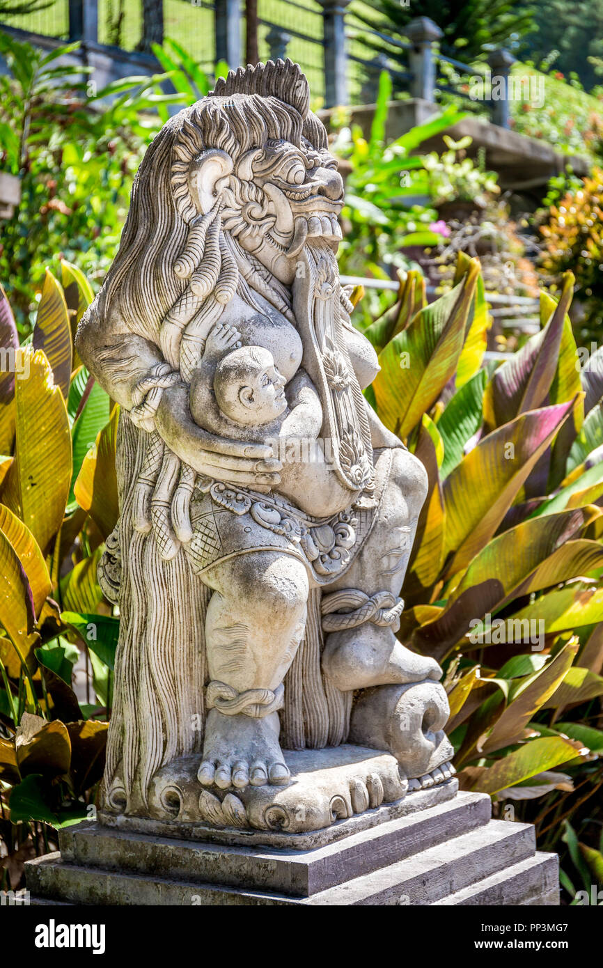 Religious stone monument in balinese temple, Indonesia Stock Photo