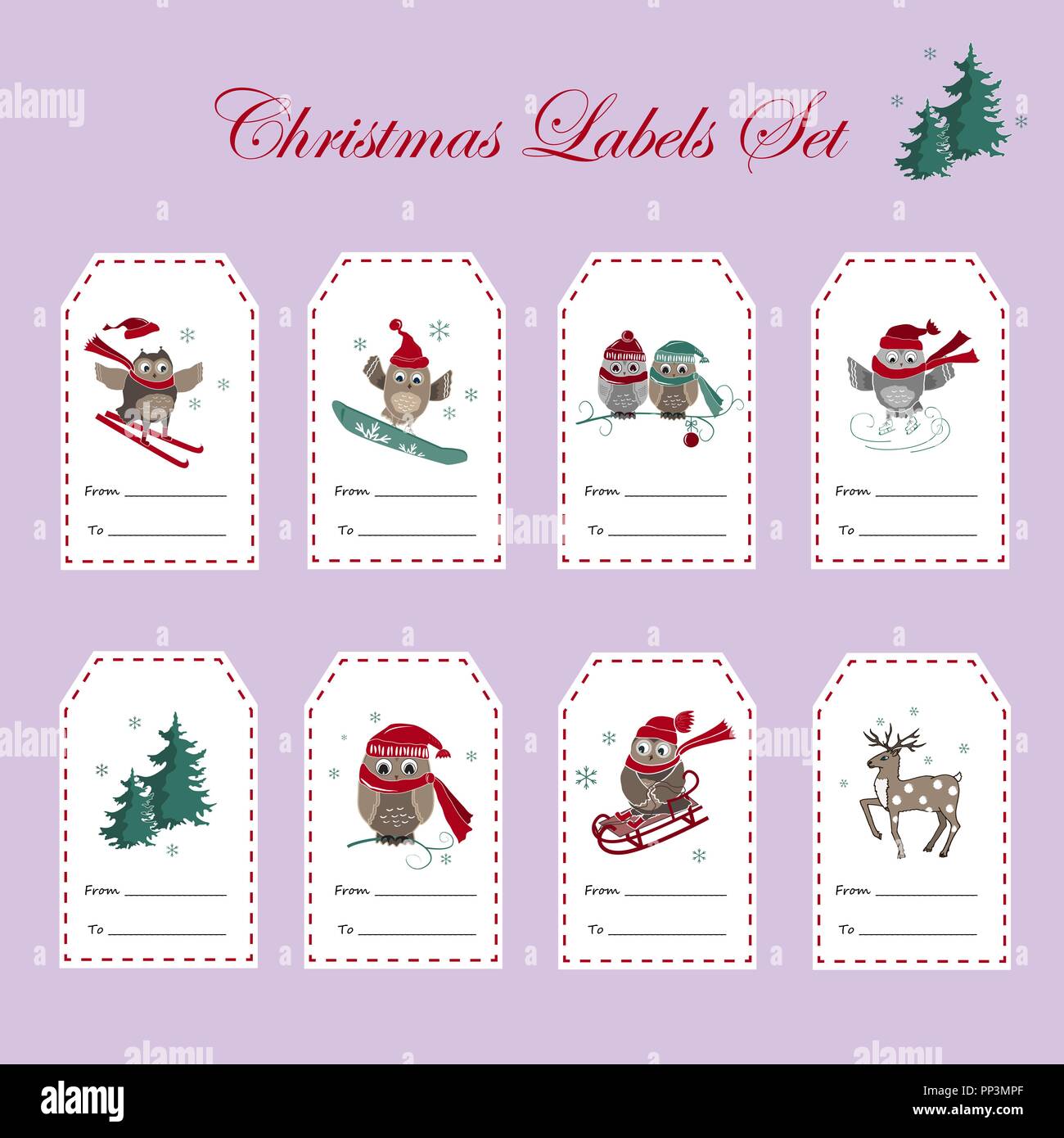 Christmas gift tags, cute pastel winter labels for present