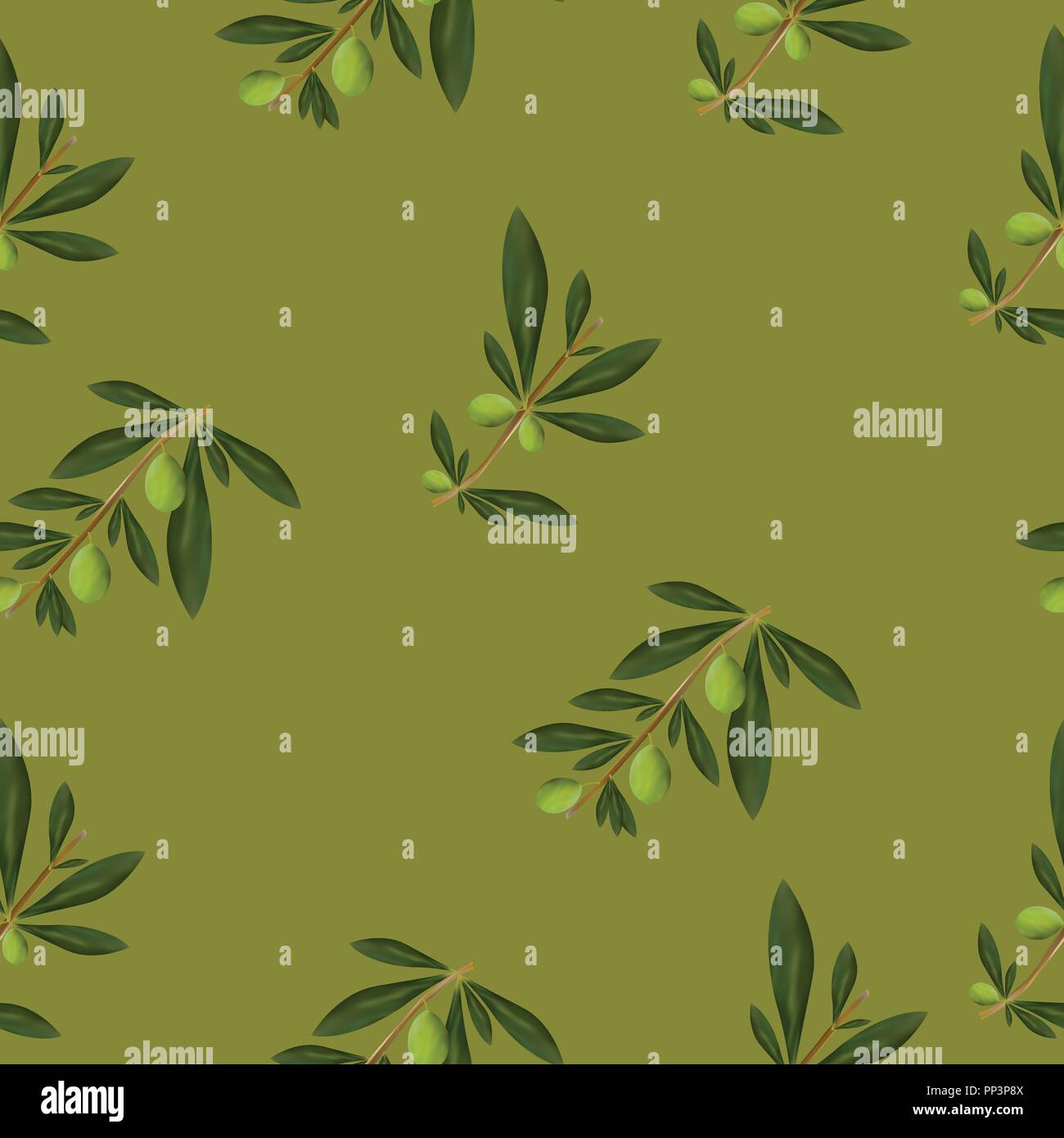 seamless pattern with olive tree vector - dark green background Stock ...
