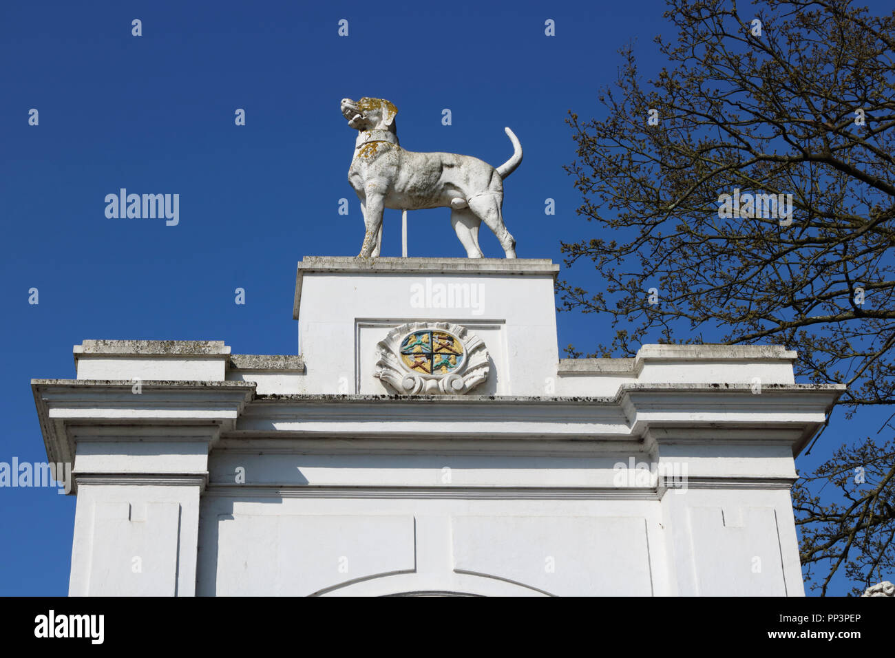 The Dog Gate entrance to Bourne Hall Park in Ewell Village, Epsom