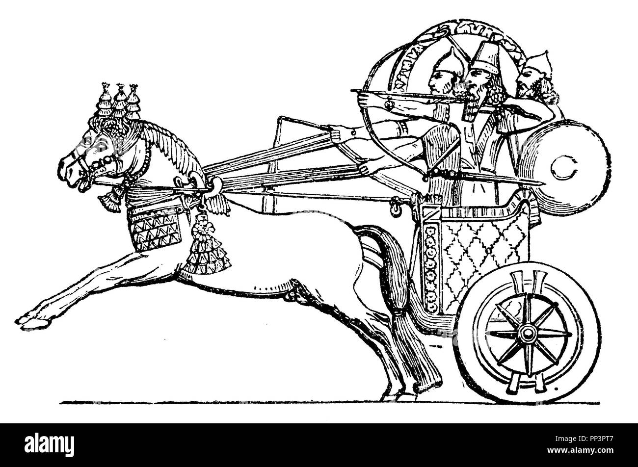 Sargon on his war chariot. After Rawlinson,   1885 Stock Photo