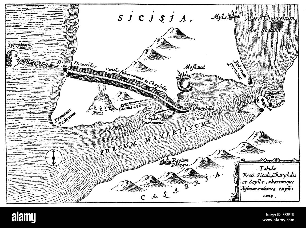 The sea swirl Skylla and Charybdis in Sicily. After Athanasius Kircher, 1665, Athanasius Kircher  1902 Stock Photo