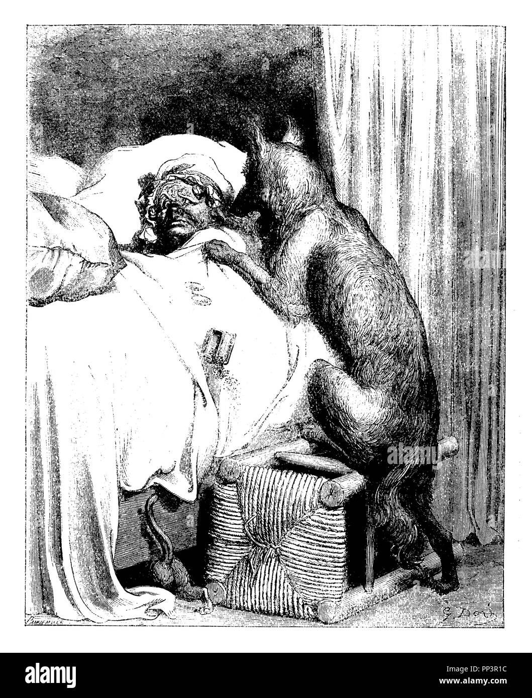 The bad wolf eats Red Riding Hood's grandmother, Doré, Gustave (1832-1883)  1921 Stock Photo