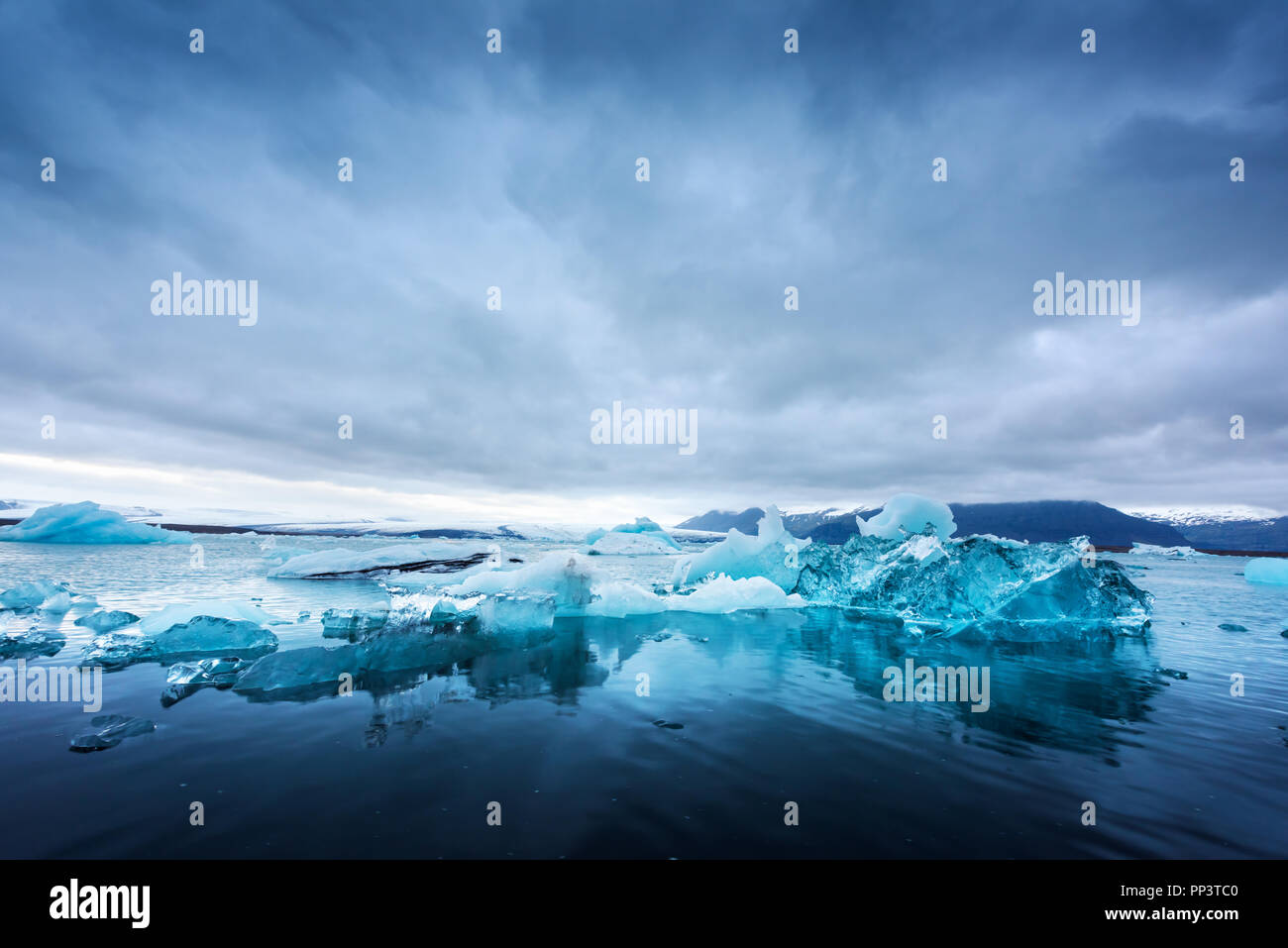 Icebergs in Jokulsarlon glacial lagoon. Vatnajokull National Park, southeast Iceland, Europe. Stock Photo