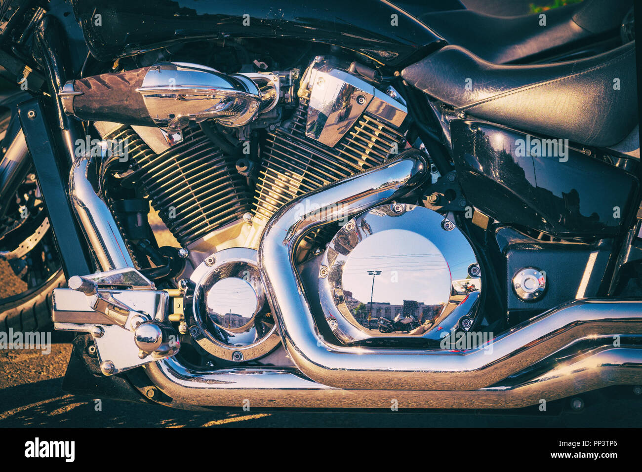 Engine of a powerful black motorcycle Stock Photo Alamy