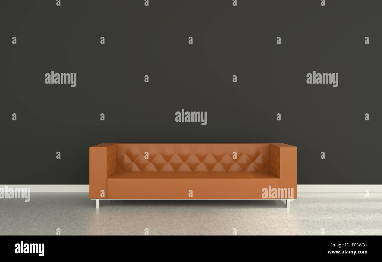3D Living room with sofa orange with gray wall Stock Photo - Alamy