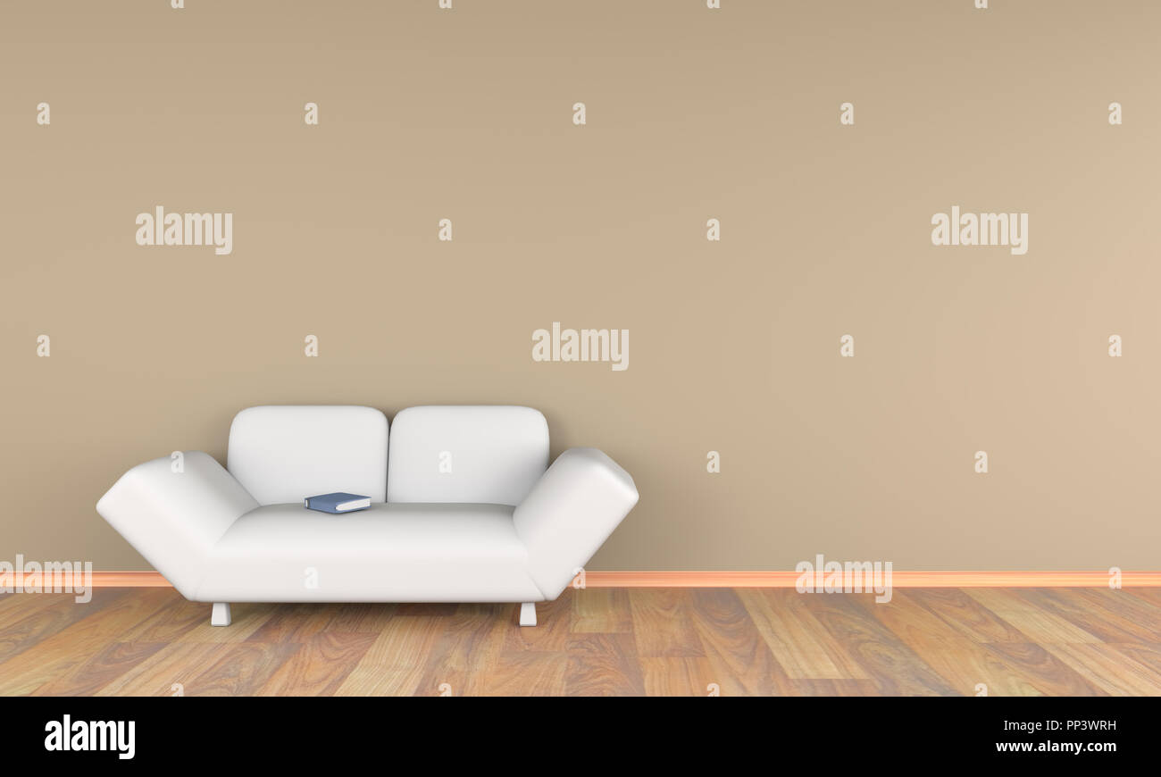 3d liveing room with white sofa and book Stock Photo
