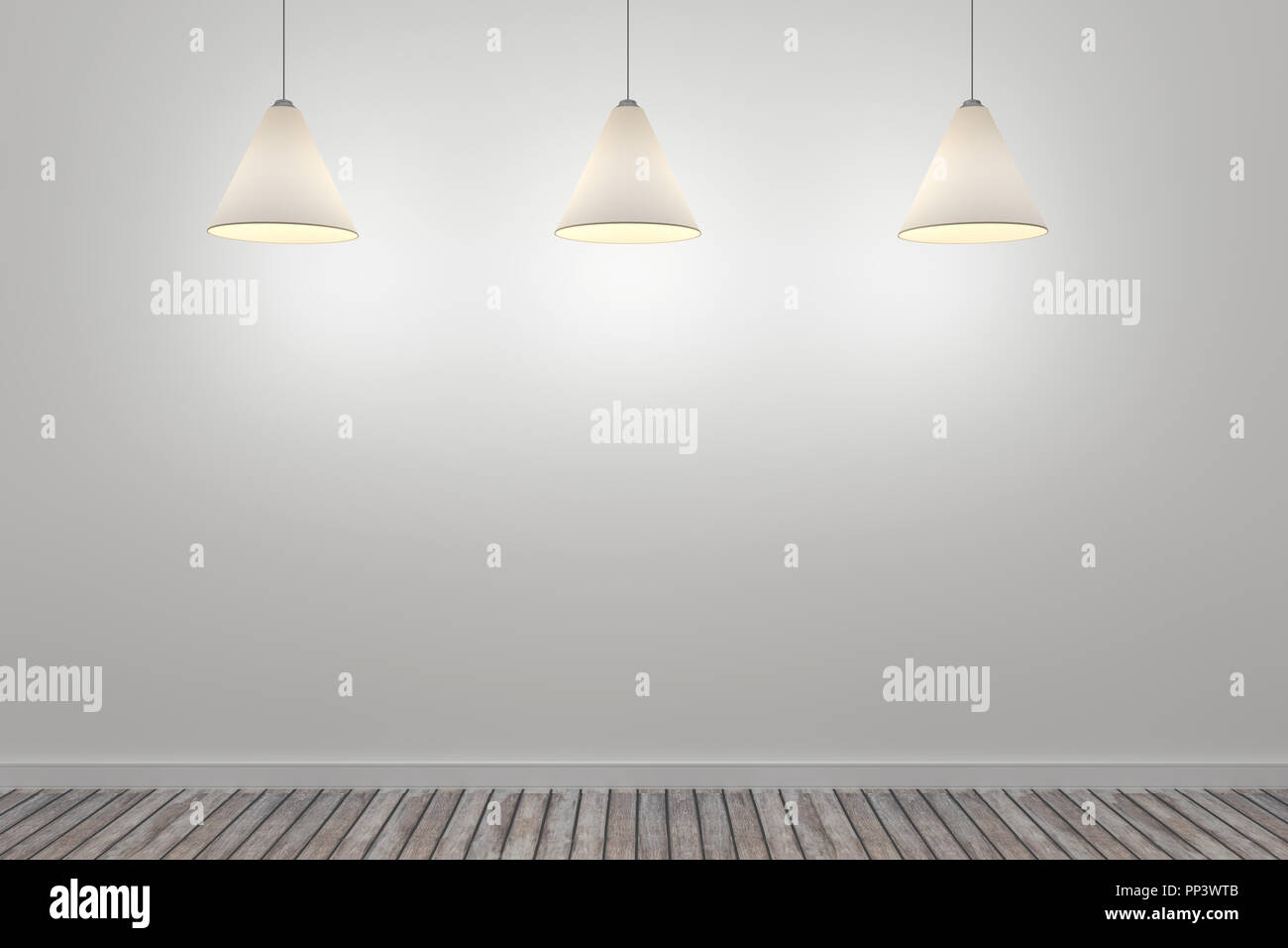 3d white room with three ceiling lamps Stock Photo - Alamy