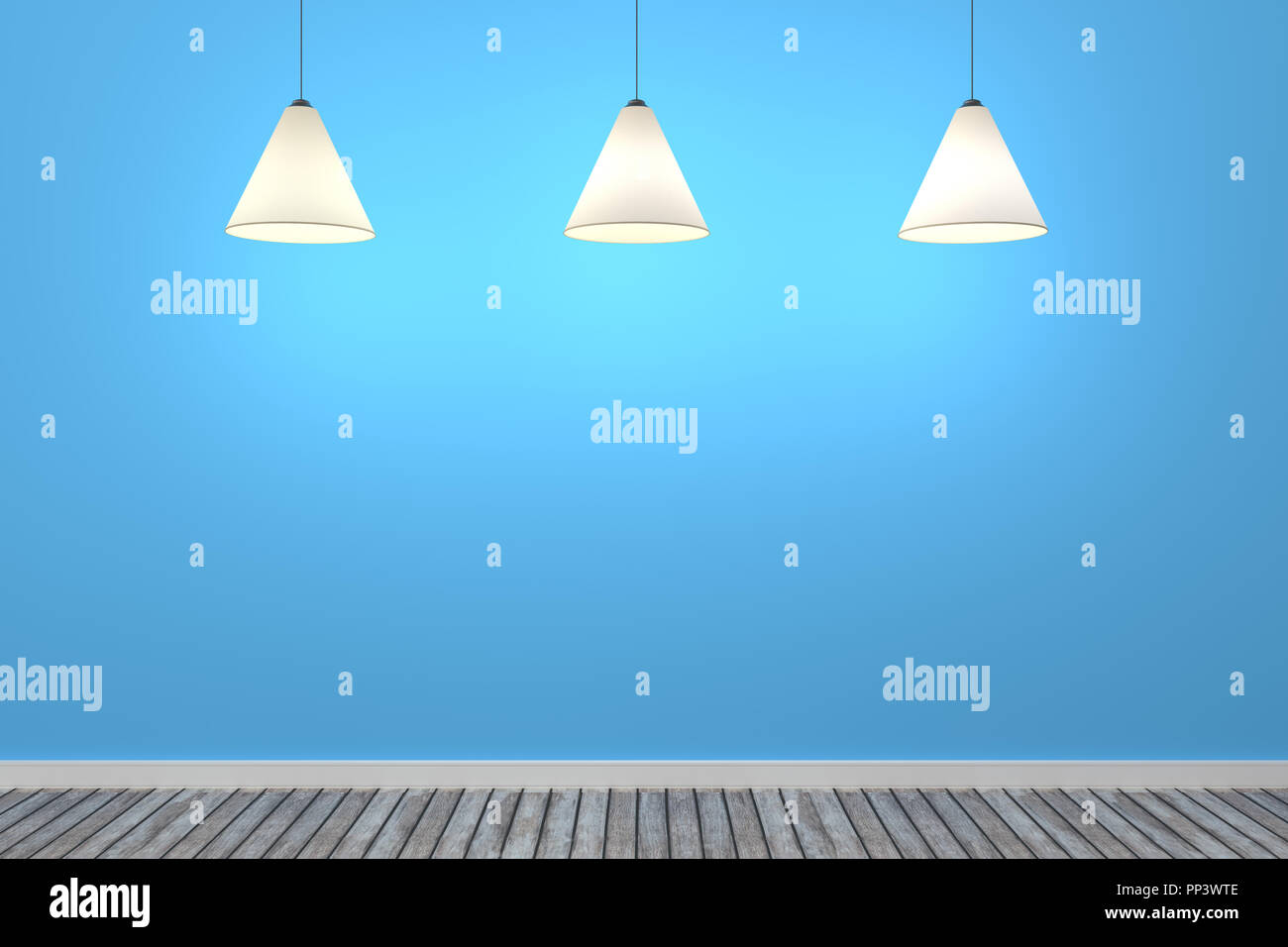 3d room with three ceiling lamps Stock Photo - Alamy