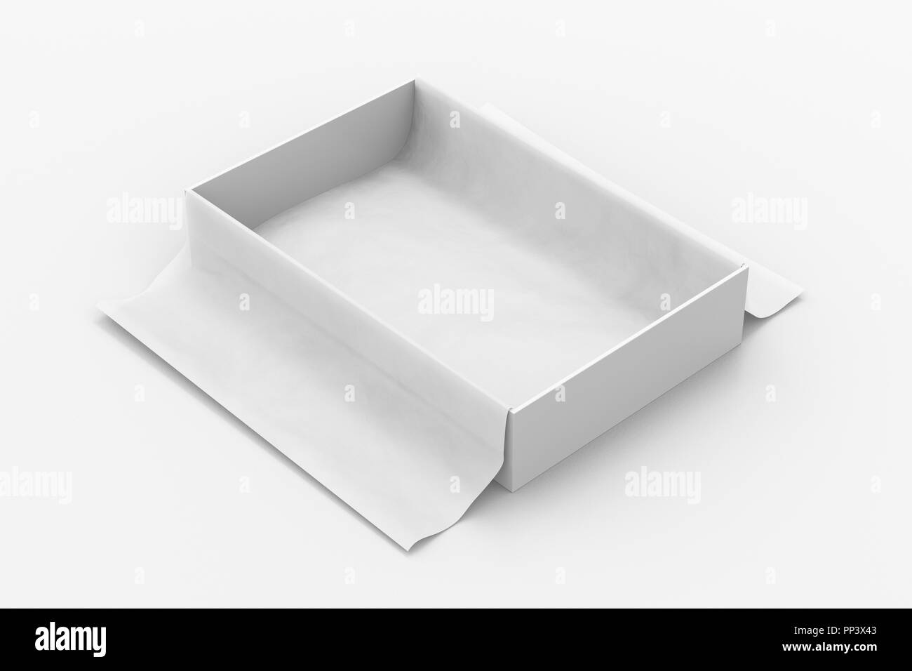 Download White Open Gift Box Mockup On White Background With Unfolded White Wrapping Paper Box Is Rectangular And Flat 3d Illustration Stock Photo Alamy