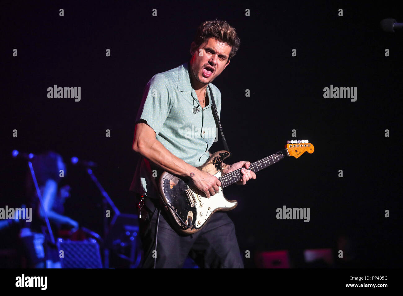 Music Artist JOHN MAYER performs in North Carolina as part of his 2017 Tour.   John Clayton Mayer is an American singer-songwriter, guitarist, and record producer. Stock Photo