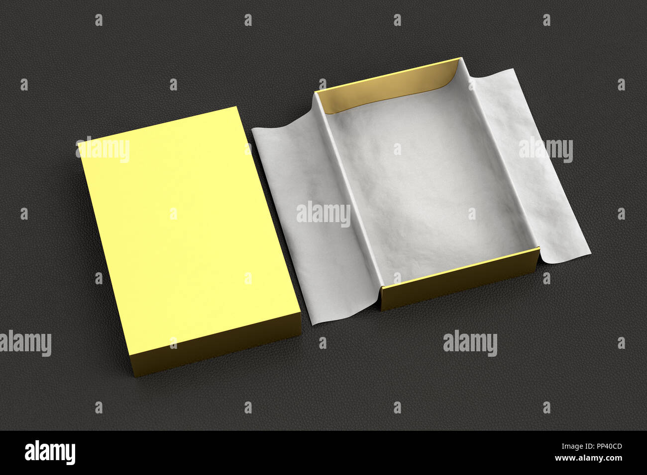 Download Golden open gift box mockup on black background with ...