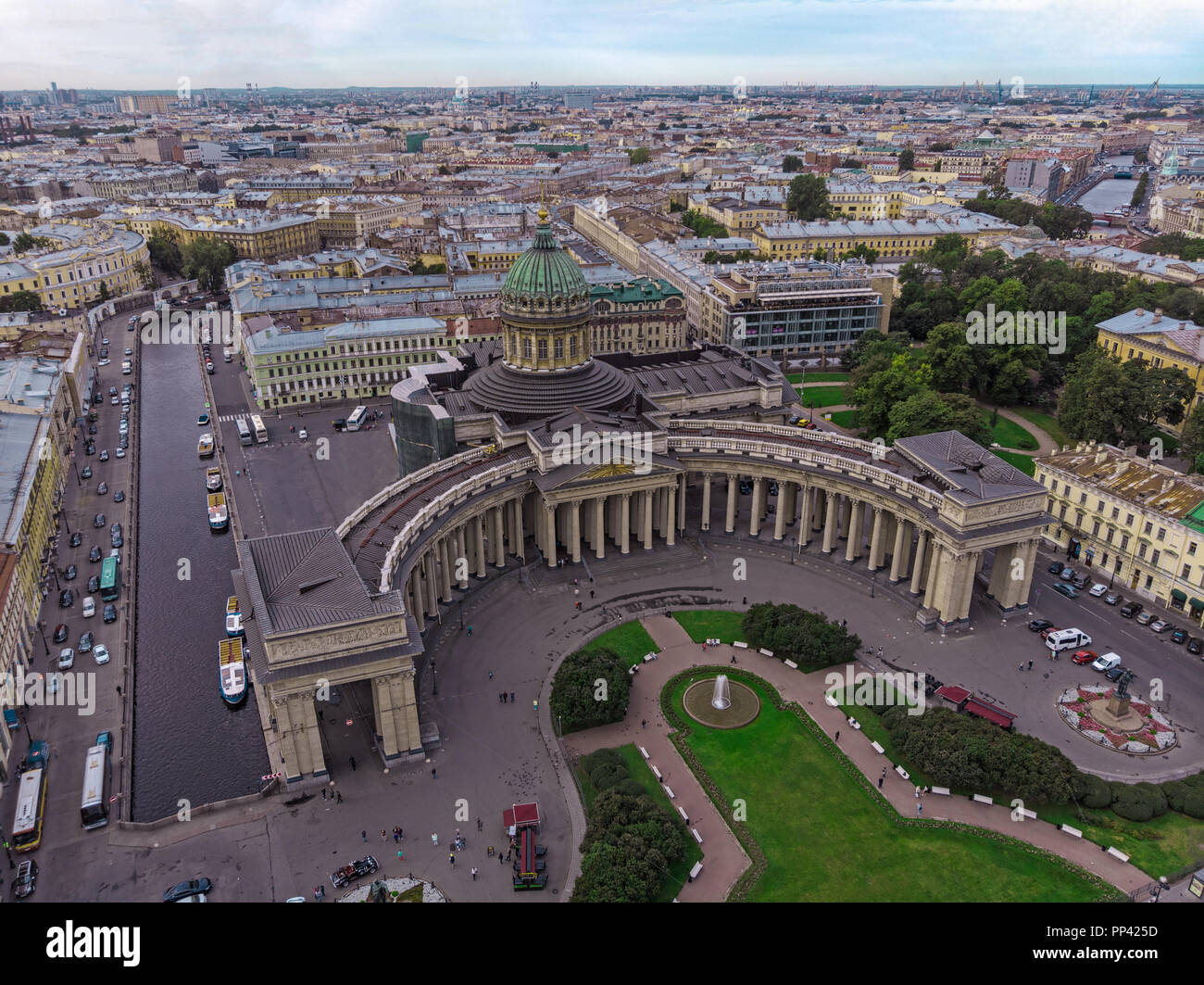 Aerial view of Saint Petersburg city Kazan Cathedral, Russia. Kazanskiy Cathedral, Nevsky Prospect, Saint-Petersburg city. Cityscape of St. Petersburg Stock Photo