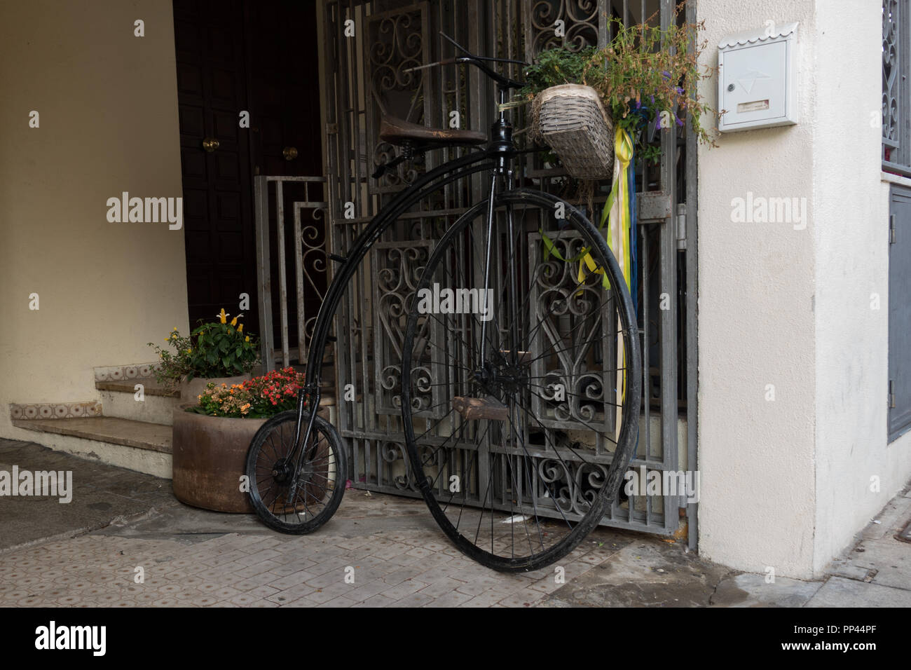 Penny Farthing Antique bicycle. Villatisimus. Sardinia Italy Stock Photo
