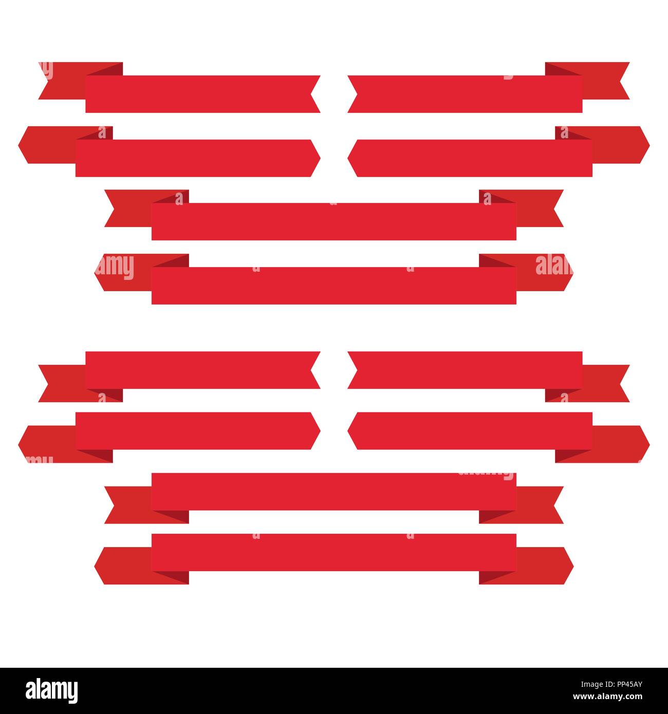 Set of 12 red ribbons at the bottom and top Stock Vector