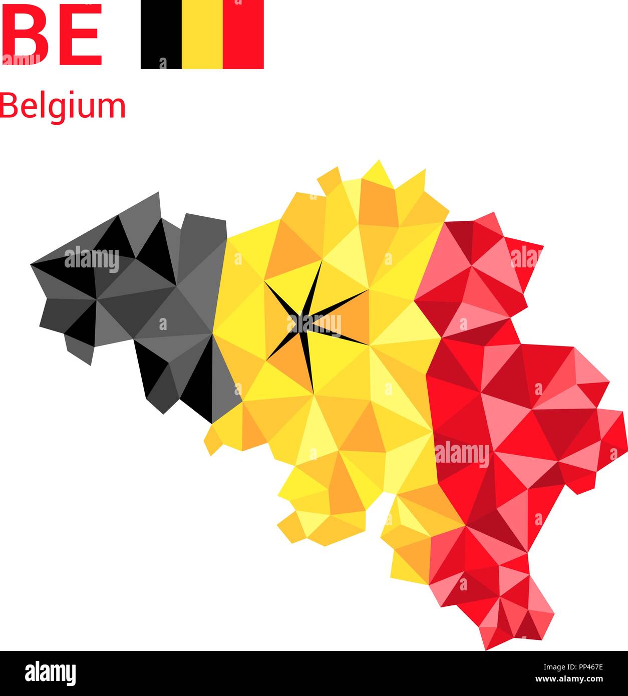Belgium flag map in polygonal geometric style. Stock Vector