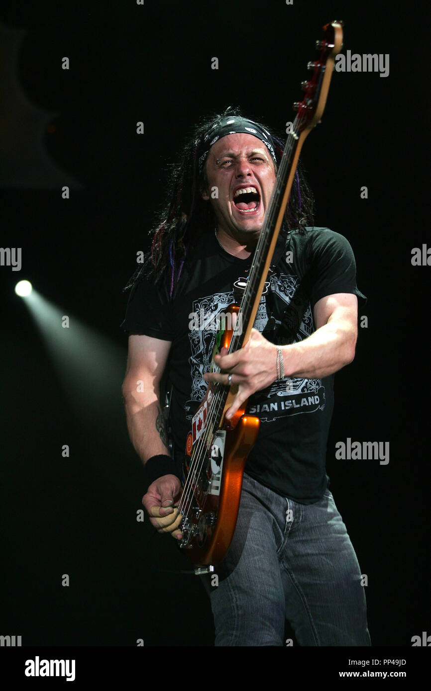 Robby Takac with The Goo Goo Dolls performs in concert at the Sound Advice Amphitheatre in West Palm Beach Florida on August 3, 2007. Stock Photo