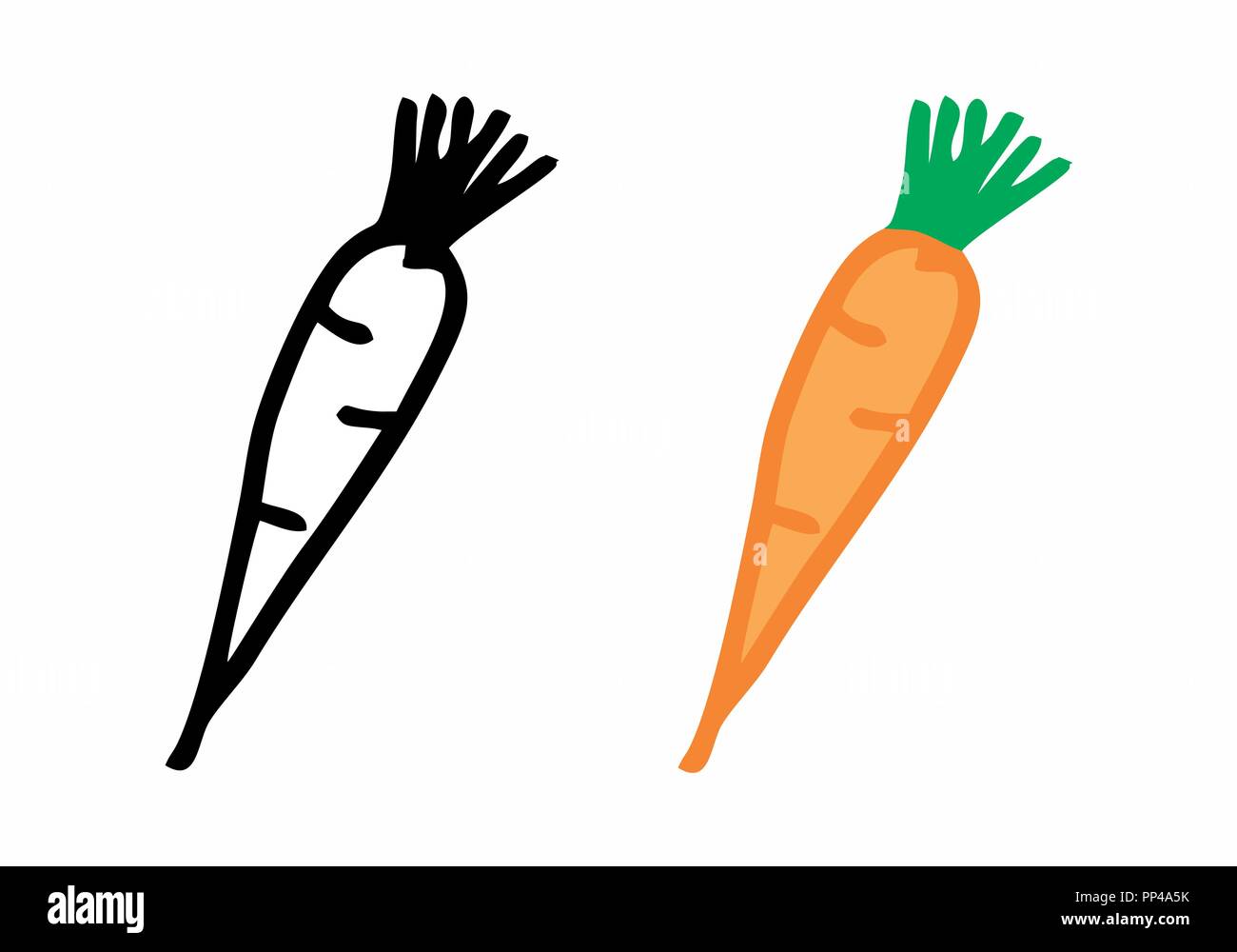 Freehand illustration of black and colorful carrots Stock Vector