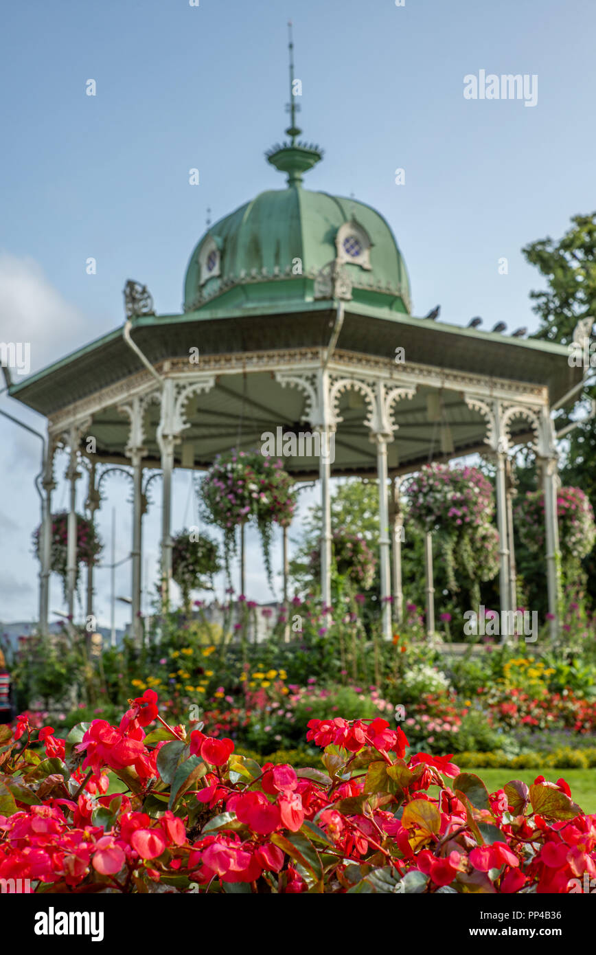 A gazebo covered in flowers in the center of Bergen in Norway in Autumn - 2 Stock Photo