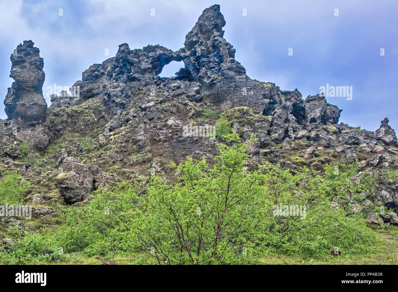 Strange Rock  Formations At Dimmuborgir Akureyri Iceland Stock Photo