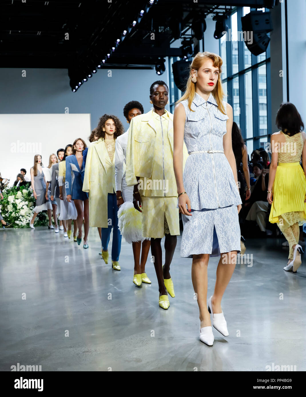 New York, NY, USA - September 12, 2018: Models walk runway to present Calvin Luo Spring/Summer 2019 collection during New York Fashion Week at Spring  Stock Photo