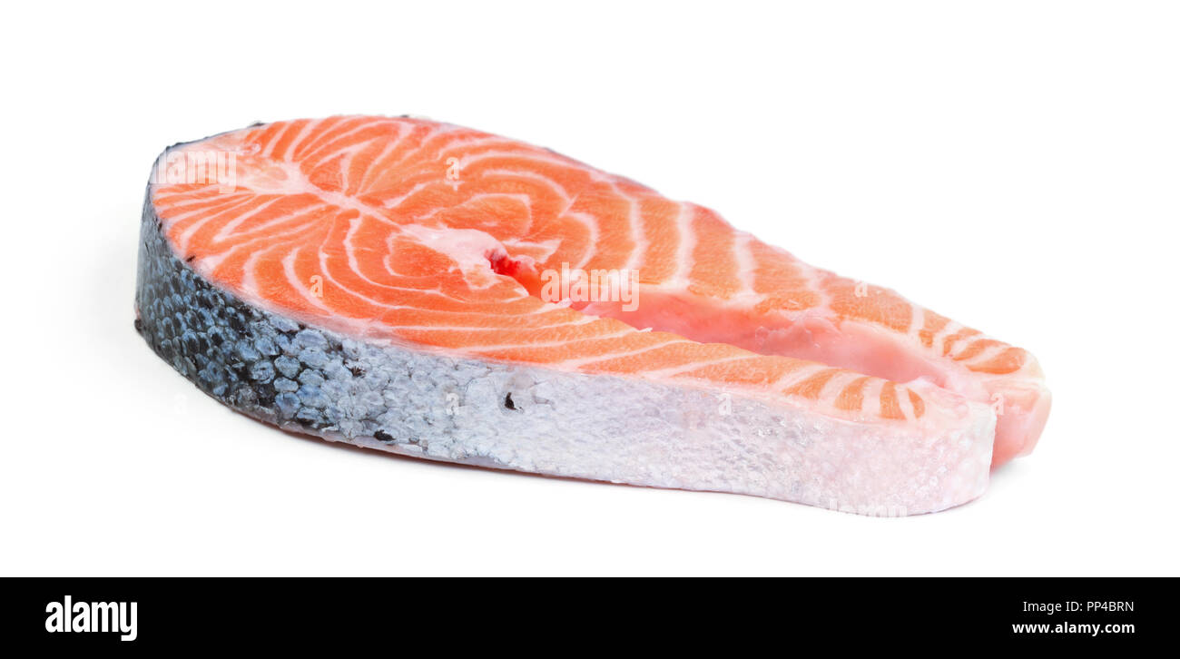 Fresh raw salmon steak isolated on white background Stock Photo - Alamy