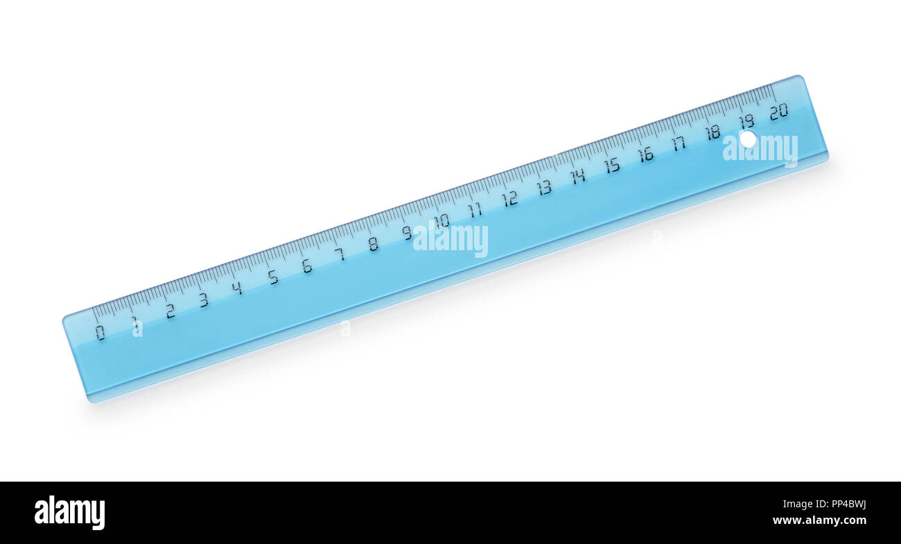 Blue plastic ruler isolated on white background Stock Photo