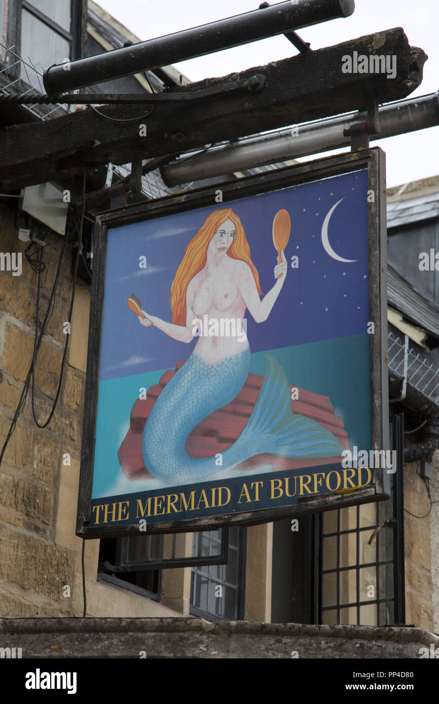 Mermaid Pub Sign, Burford; Cotswolds; England; UK Stock Photo