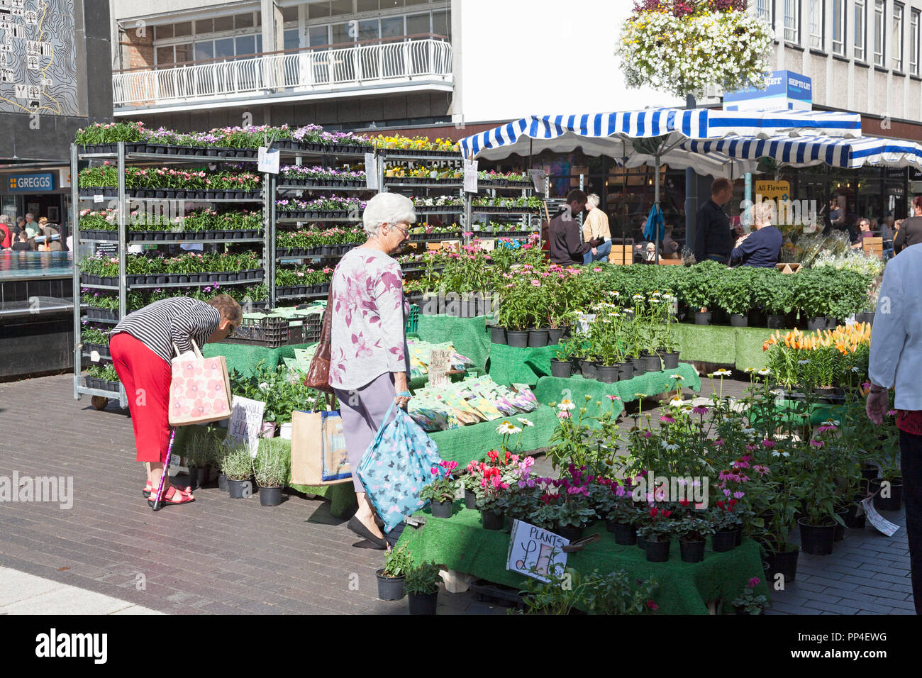 Flower stall in Queensway, Stevenage, Hertforshire Stock Photo